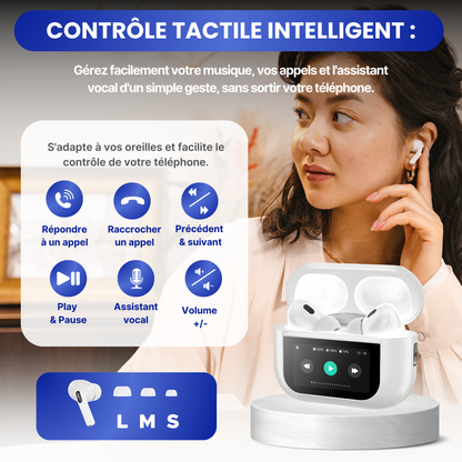 Wireless headphones with integrated screen