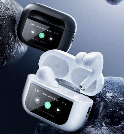 Wireless headphones with integrated screen